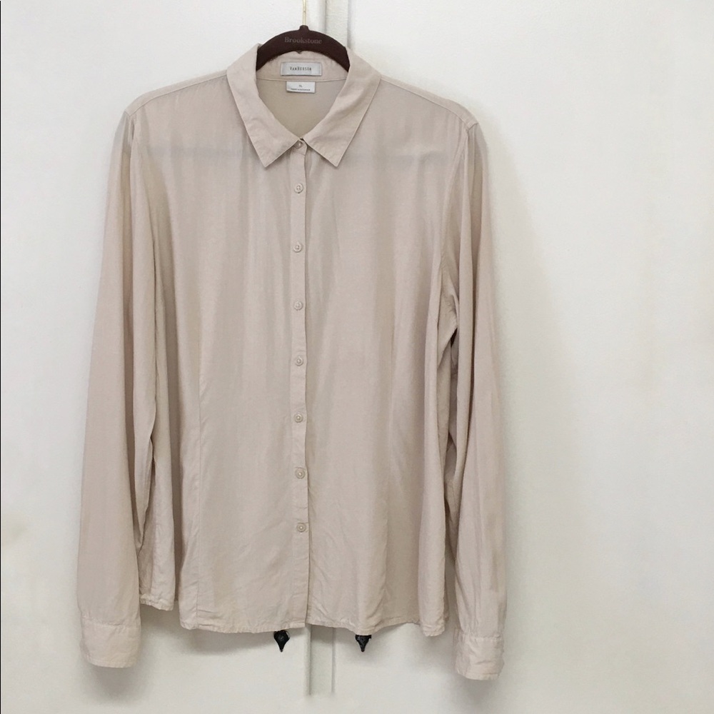 Van Heusen Rayon Tan Long Sleeve Blouse Size XL